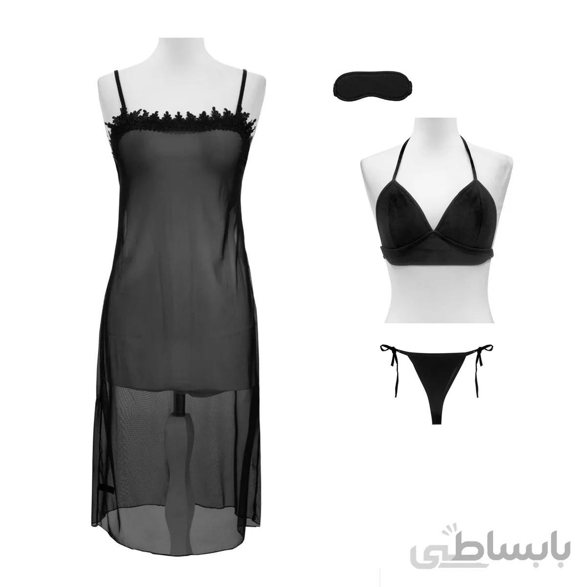 لباس خواب بلند جلوبسته توری و گیپور 4 تکه تیساپه 520