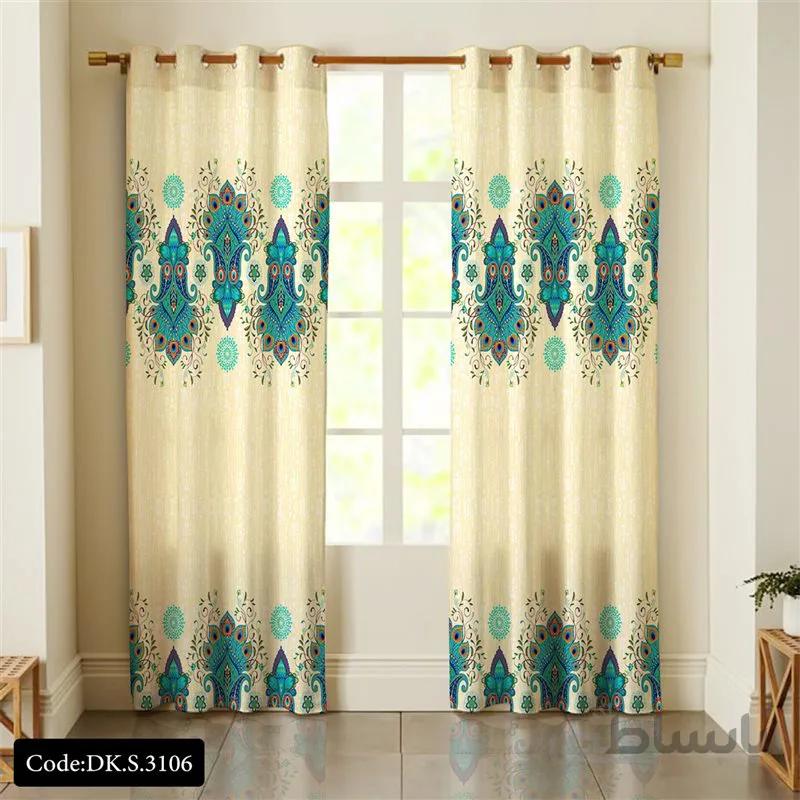 پرده پانچی (هازان و مخمل)کد DK.S.3106 طرح ایرانی و سنتی اسلیمی پر طاووس