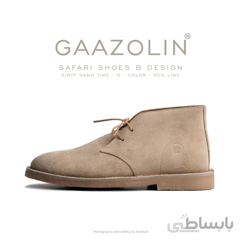 کفش صحرایی سافاری گازولین خاکی جیر دور قرمز – GAAZOLIN Safari Veldskoen B Design Dirty Sand Time S – Red Line