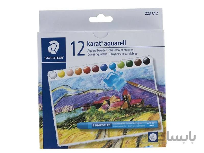 مداد شمعی آبرنگی 12 رنگ استدلر مدل Karat aquarell
