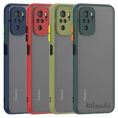 کاور و قاب گوشی مناسب برای Xiaomi Redmi Note 10 4G / 10S هیبریدی دکمه رنگی مدل پشت مات محافظ لنزدار