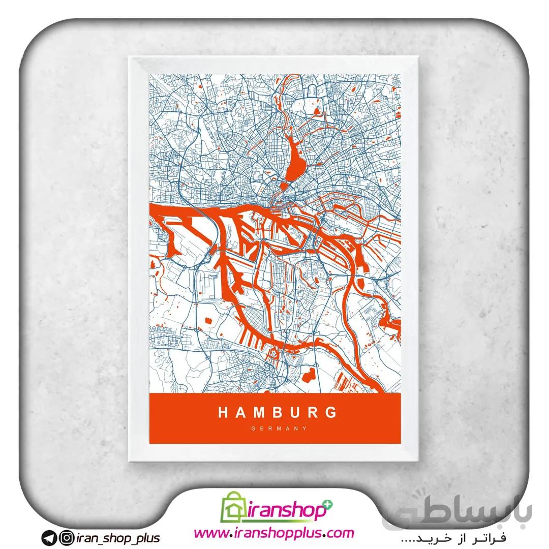 تابلو نقشه شهر هامبورگ با تم White Orange