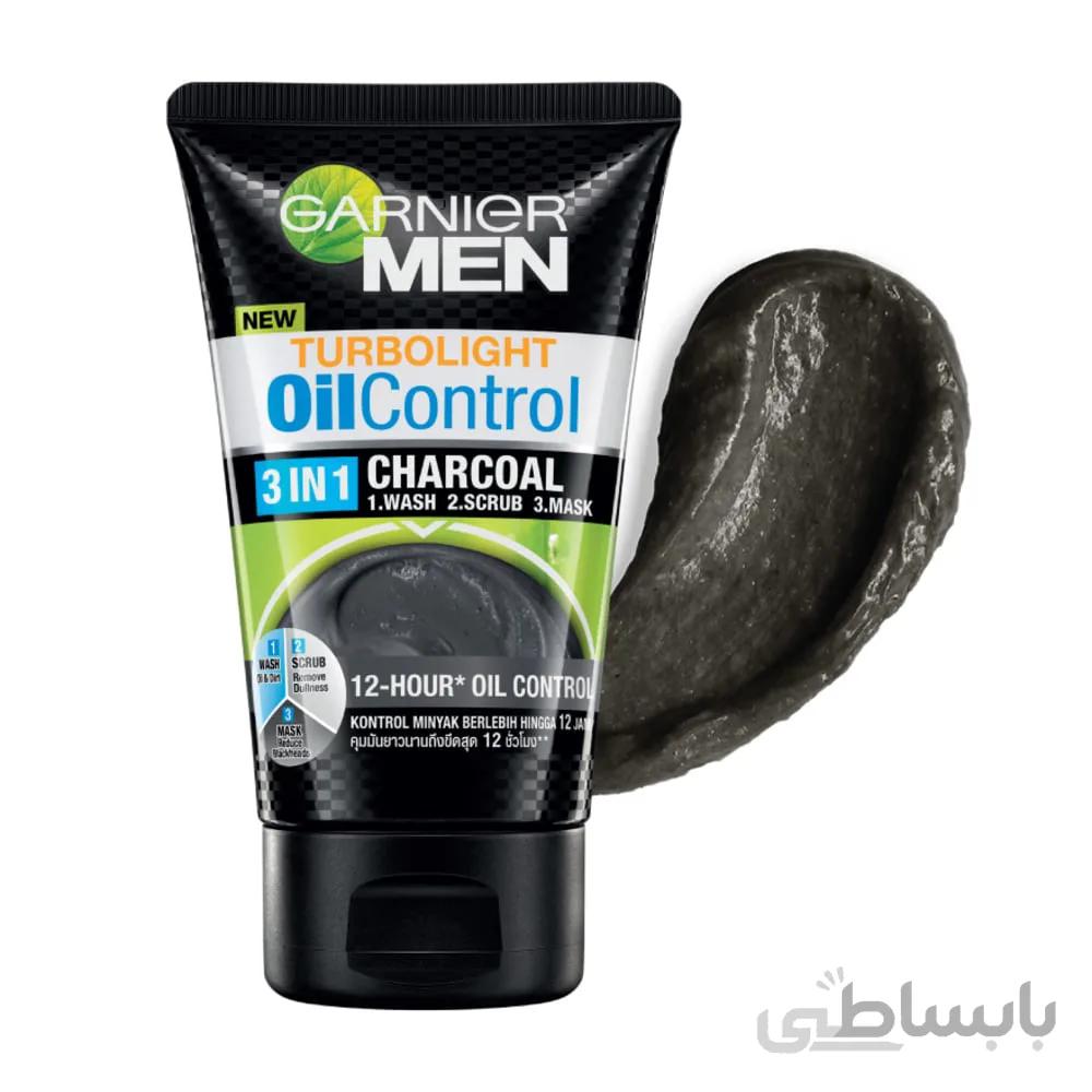 فیسواش سه کاره مردانه گارنییر ذغالی حجم 100میل GARNIER MEN TURBOLIGHT OIL CONTROL 3 IN 1 CHARCOAL