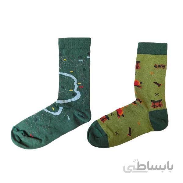 جوراب جدید فانتزی زنانه و دخترانه طرح کاشف جنگل زمینه سبز PH492