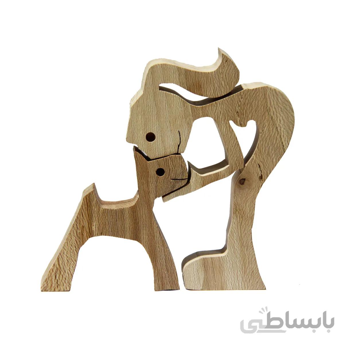 مجسمه چوبی پازلی دوستی با حیوانات طرح دختر