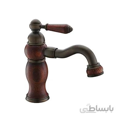 شیر روشویی دو پاششی موست مدل راستیک چوبی برنزی با زیرآب فشاری