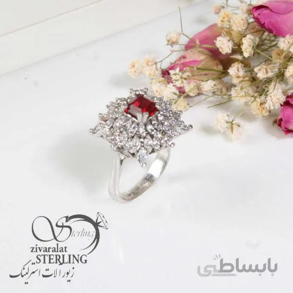 انگشتر نقره زنانه نگین قرمز با آلیاژ طلا