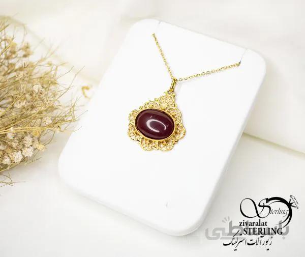 گردنبند زنانه طرح طلا با سنگ عقیق کد 5639