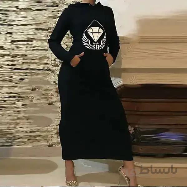 ست مانتو بلند کلاهدار دخترانه جنس دورس رنگ مشکی ا Girl's long hooded coat set made of Dors black color