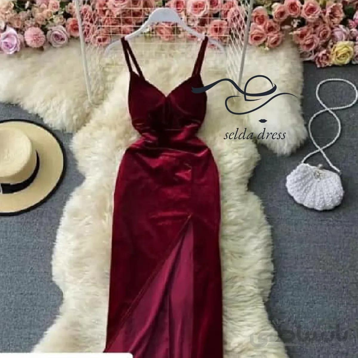 لباس مجلسی مخمل ماکسی شیک و جدید ۱۰۹۴ - زرشکی / ۳۶ ا 1094