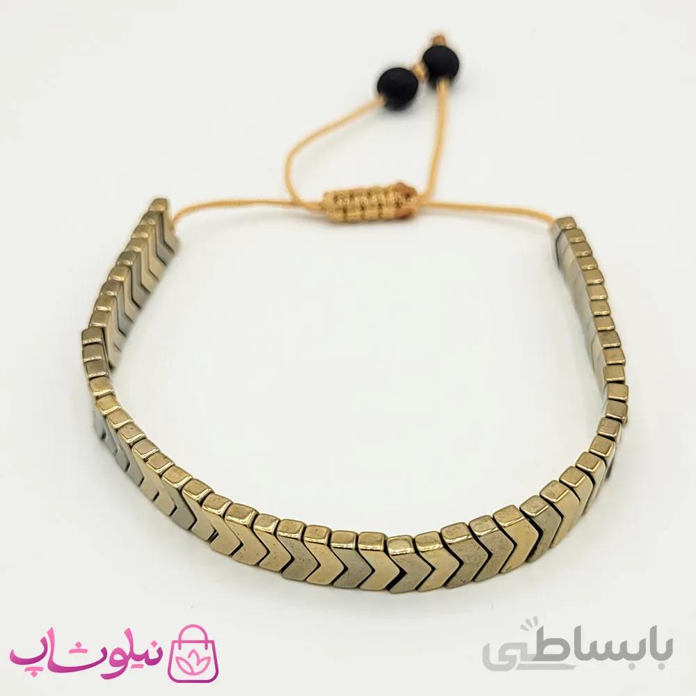 دستبند حدید طرح فلش رنگ طلایی قهوه ای