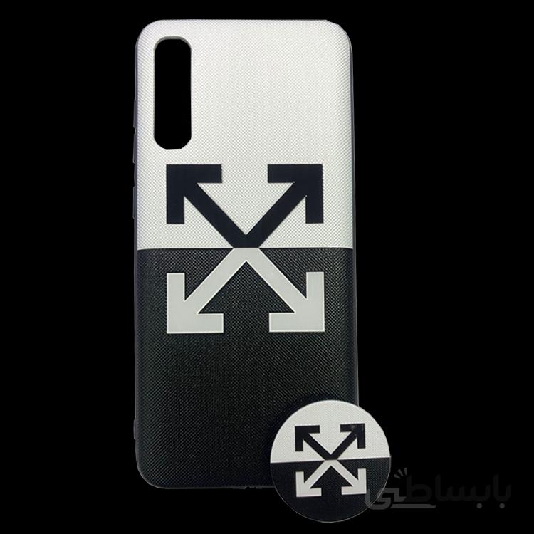 قاب طرح دار سامسونگ A70 طرح آف وایت به همراه پاپ سوکت/Samsung A70