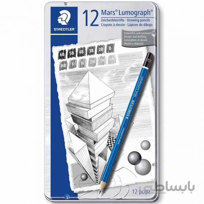 ست 12تایی مداد طراحی استدلر لموگراف بدنه ابی_گرافیتی