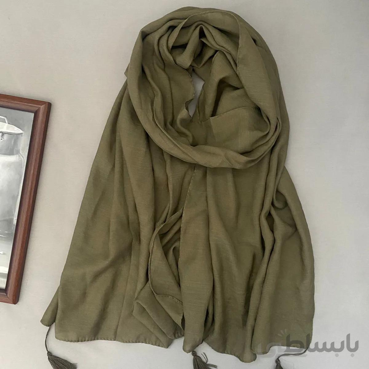شال نخی اسلپ ساده سبز زیتونی 107110 ا 107110