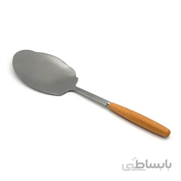 کفگیر استیل دسته چوبی بزرگ