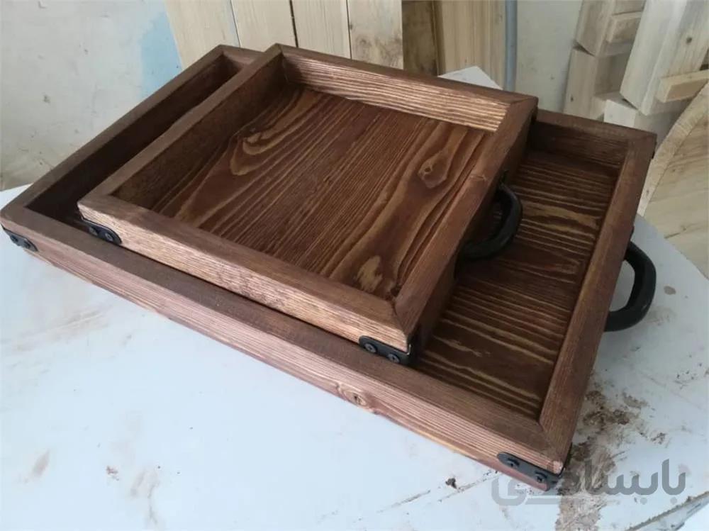 سینی چوبی دستساز در دو سایز مربع و مستطیل ا Wooden tray in two sizes, square and rectangular