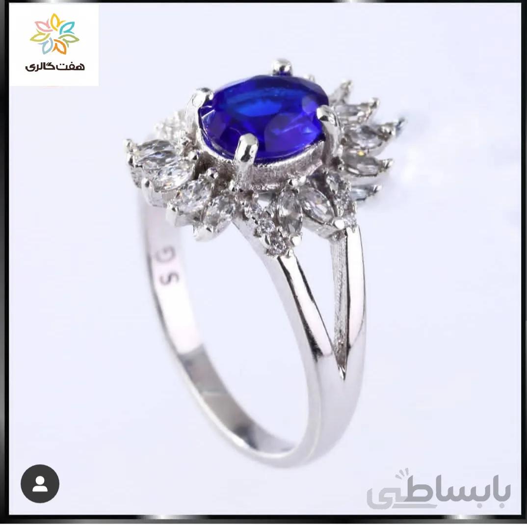 انگشتر زنانه نقره دست ساز با نگین اپسیدین آبی کد ۱۰۱۸۰۵