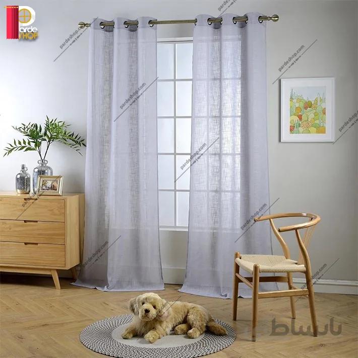 پرده پانچی تور کتان برند ParsDecor رنگ طوسی روشن