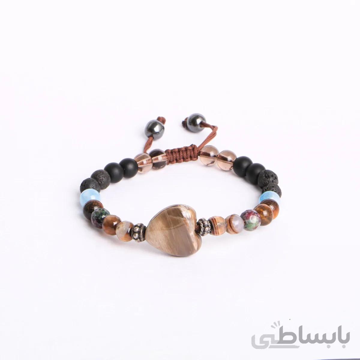 دستبند سنگ اصل جاسپر، چشم ببر، عقیق، آکوآمارین کد BT-249