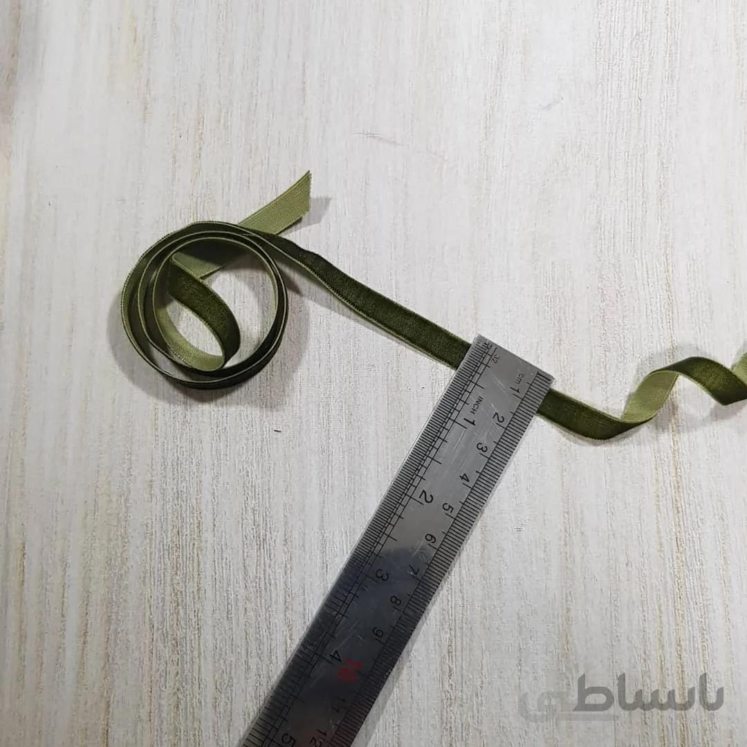 روبان مخملی زیتونی ۱ سانت ( 5 متری )
