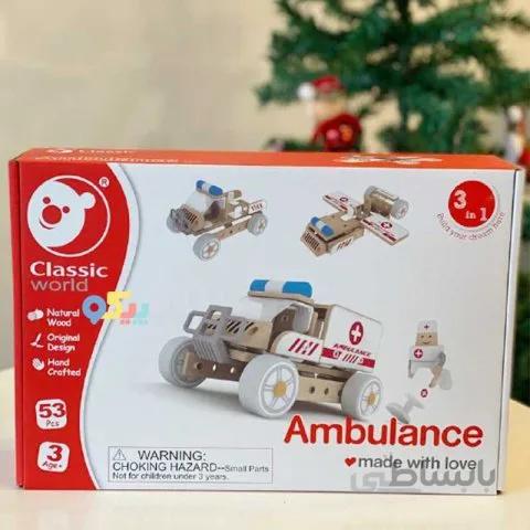 اسباب بازی ماشین آمبولانس چوبی Classic World مدل 3809
