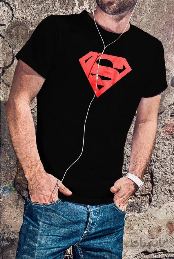 تیشرت نخ پنبه مشکی طرح Superman