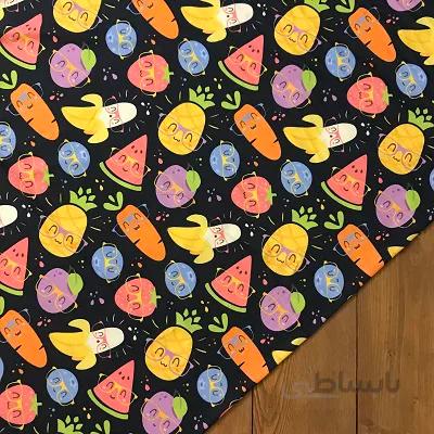 پارچه تریکو طرح میوه رنگ مشکی کد 1714