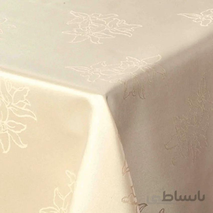 رومیزی ساتن ژاگارد 8 نفره مستطیل 220*150 ارکیده کرم