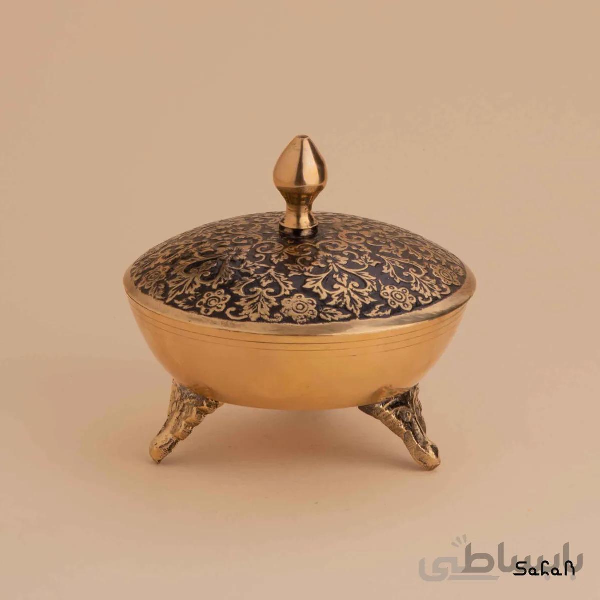 قندان برنجی طلایی سه پایه مدل تاج کوچک