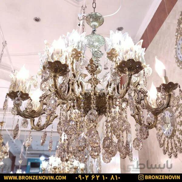لوستر برنزی دو گل بزرک ۲ طوقه ۸ شاخه ۱۶ شعله کد ۶۲۱