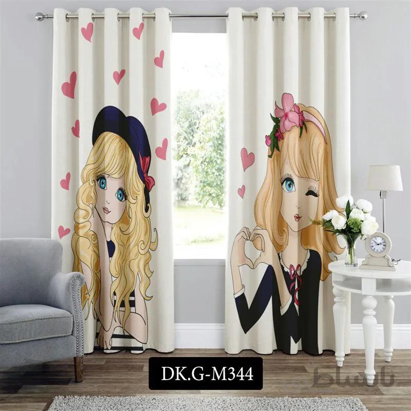 پرده پانچی (هازان و مخمل) کد DK.G.M344 طرح دخترانه دختران دوست داشتنی