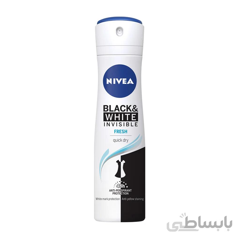 اسپری بدن زنانه نیوآ Black & White Invisible Clear ا Nivea antiperspirant spray, invisible black and white model, volume 150 ml