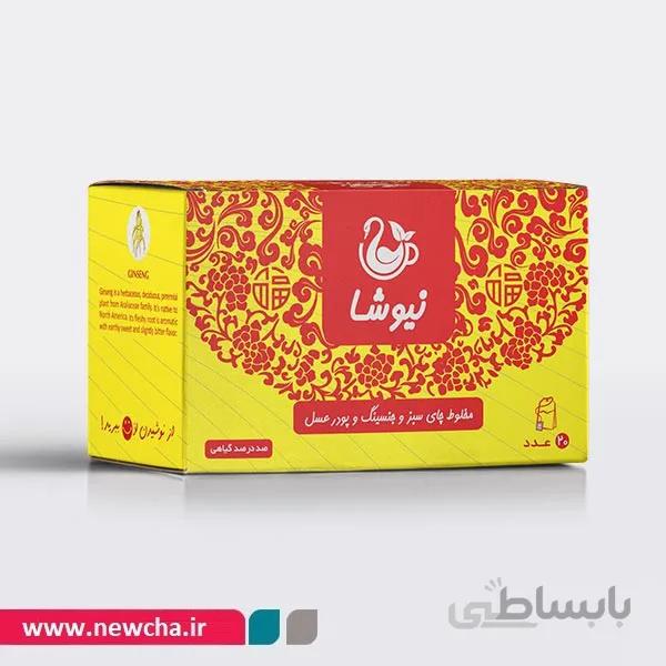 مخلوط چای سبز و جنسینگ و عسل کیسه ای نیوشا (20عددی)