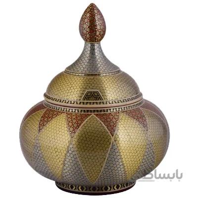 قندان مسی خاتم کاری اثر آقاجانی ارتفاع 25 سانتی متر کد C-536