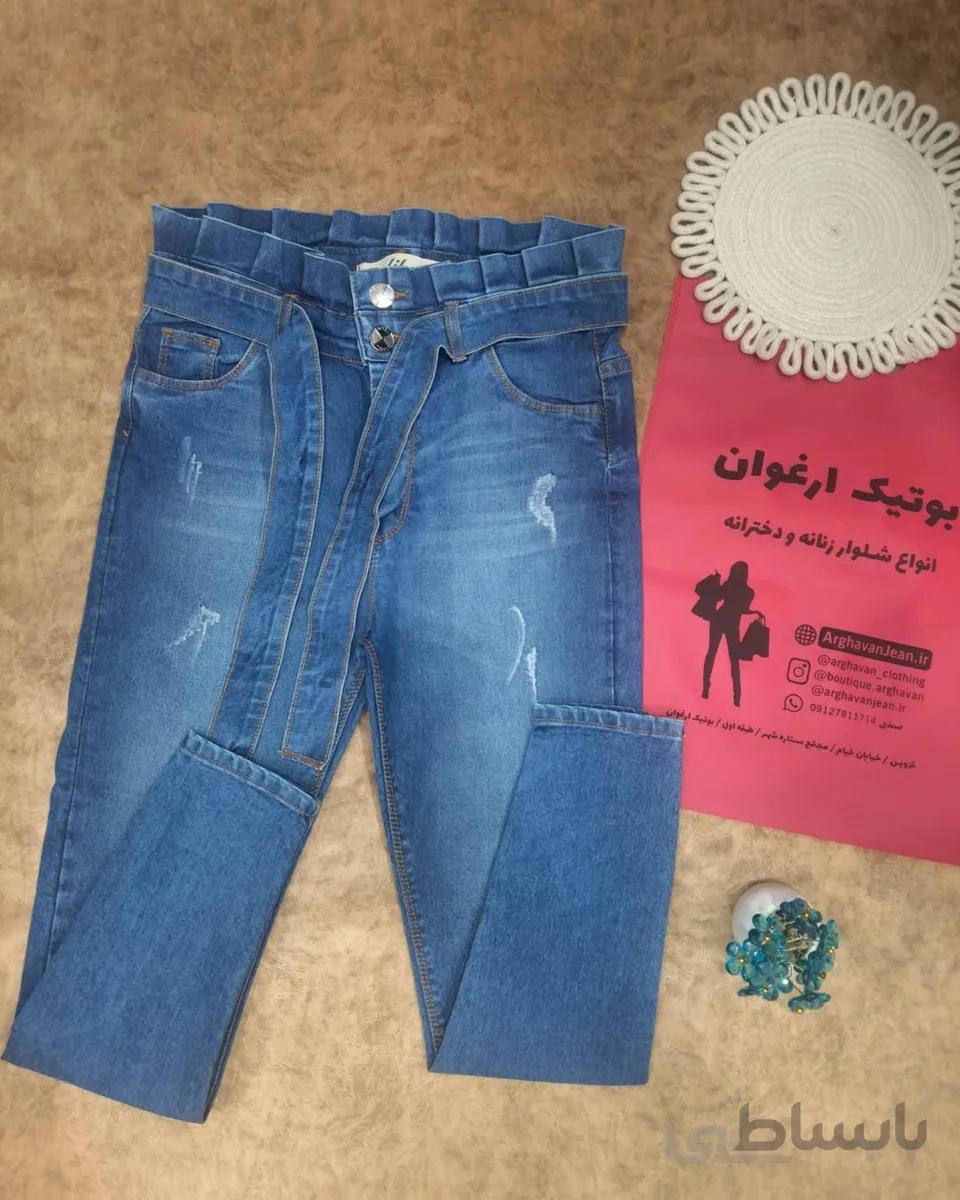 شلوار جین ابی جذب کمربند دار کمر هویجی