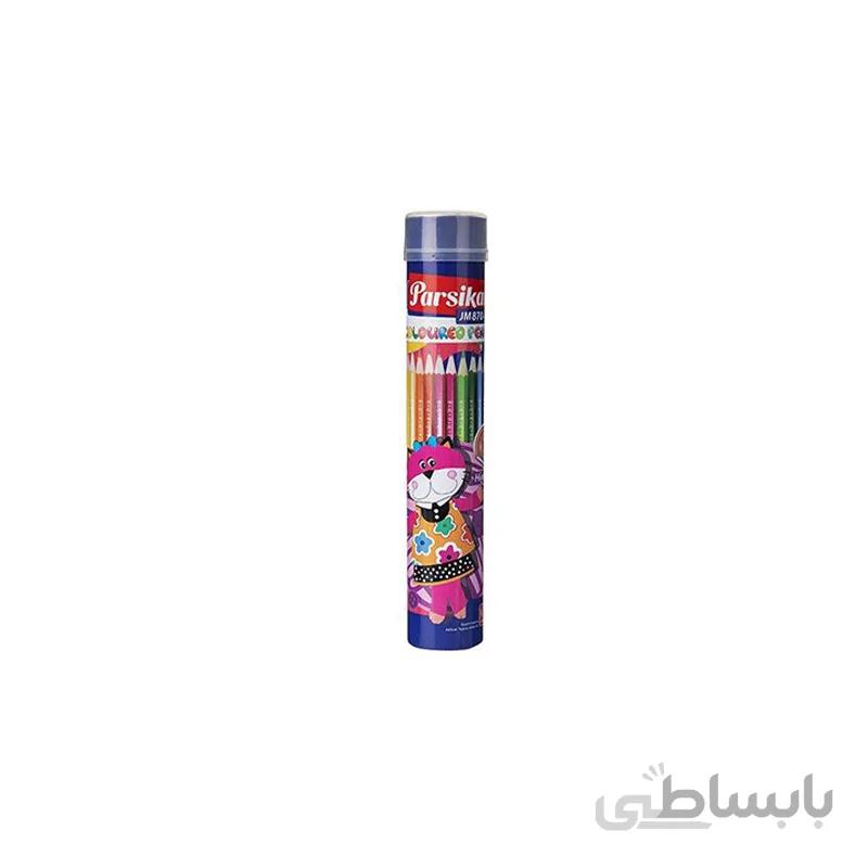 مداد ١٢ رنگ استوانه فلزى گرد پارسیکار مدل JM 870A
