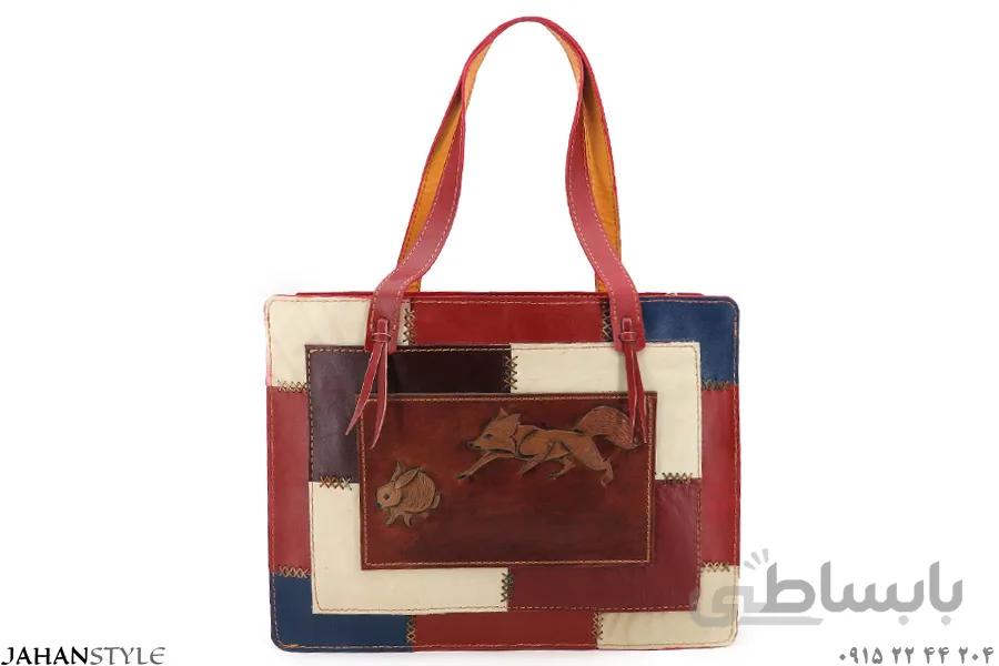 کیف دستی چرم طبیعی قلم‌زنی مدل چهل‌تکه