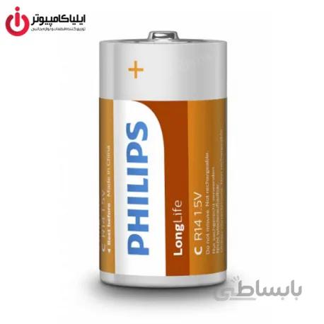 باتری متوسط سایز C تکنولوژی Zinc برند فیلیپس مدل R14L2B/97 سری Long Life بسته 2 عددی