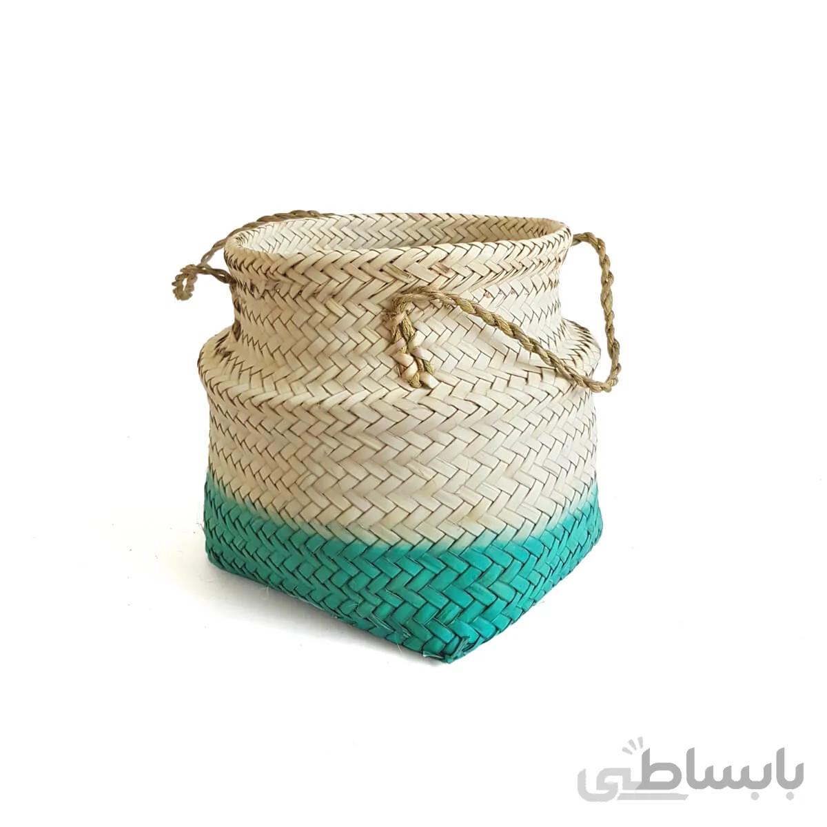 سبد حصیری خمره ای رنگی - سبز