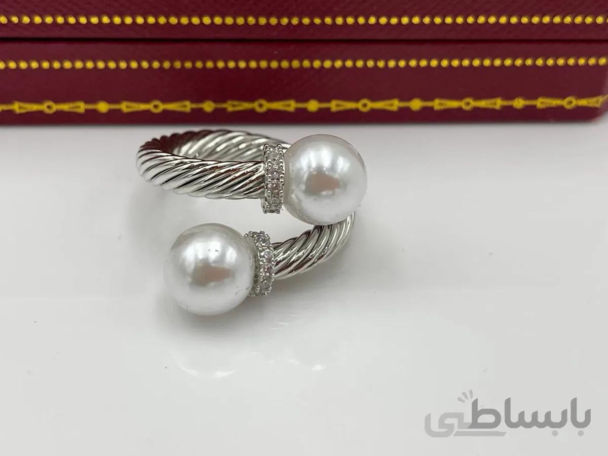 انگشتر دو سر مروارید نقره ای