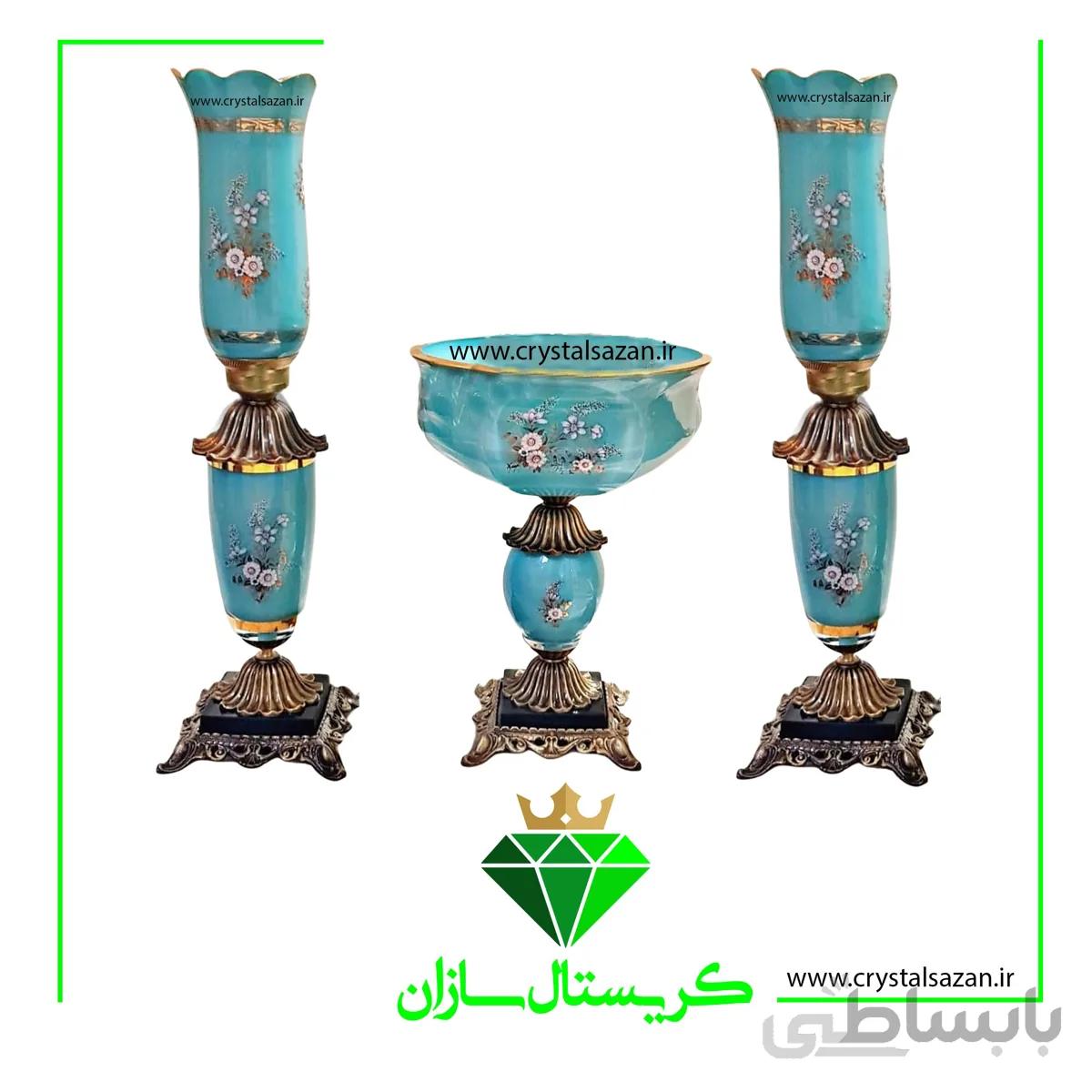 سه تیکه میوه خوری و شمعدان کد CS1063 کریستال سازان