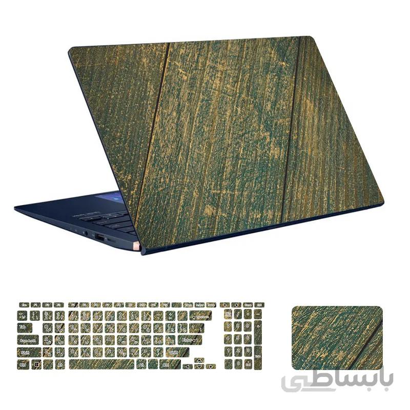 استیکر لپ تاپ طرح Wood کد ۰۱ به همراه استیکر کیبورد