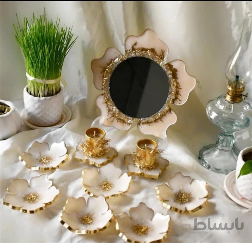 ست کامل هفت سین رزین (قاب آینه،جفت شمعدان و 6 عدد ظرف ) ا Complete set of seven trays (mirror frame, pair of candlesticks and 6 dishes) کد 752793