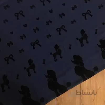 پارچه حریر طرح پاپیون مخملی رنگ سرمه ای کد 130