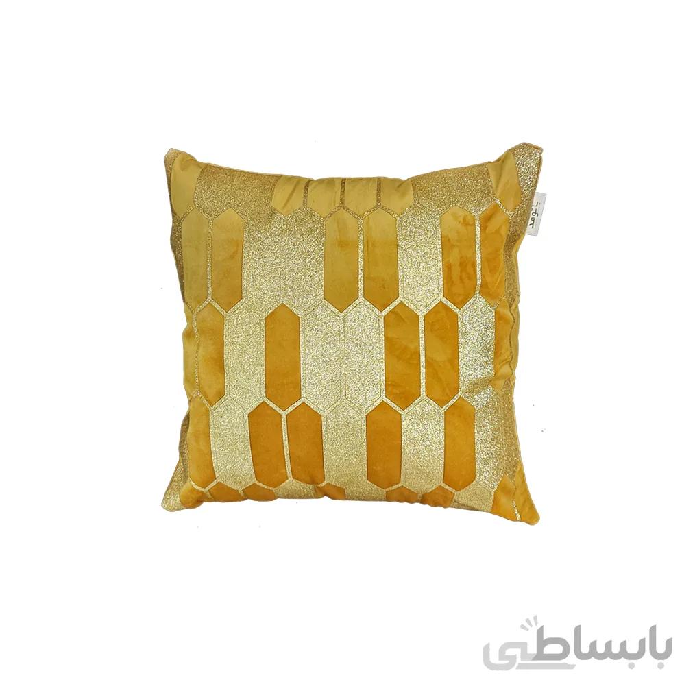 کوسن ترکیبی چرم و مخمل مدل کندو رنگ خردلی