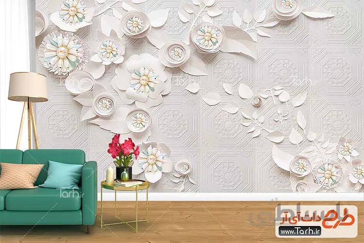 کاغذ دیواری کاشی و گل