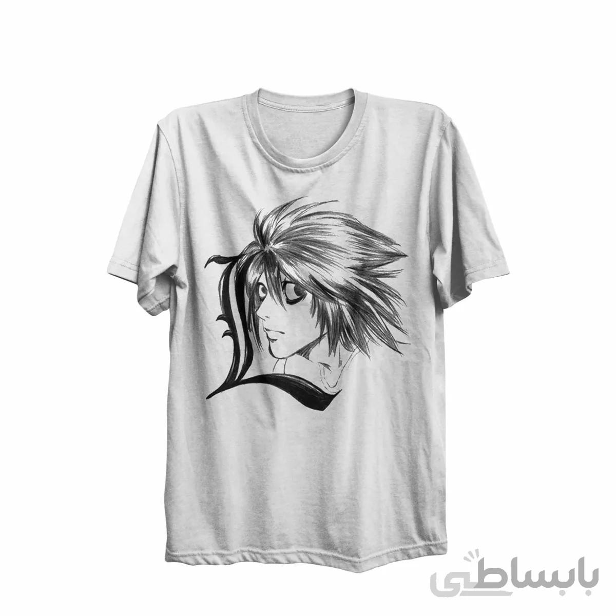 تیشرت یقه گرد سفید طرح انیمه دفترچه مرگ death note