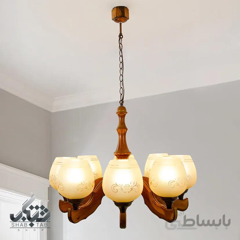 لوستر هشت شاخه چوبی دارکار مدل کلاسیک کد 213 ا 213