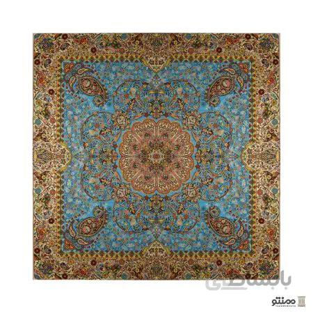 رومیزی مربع ترمه طرح افشار رنگ آبی آسمانی