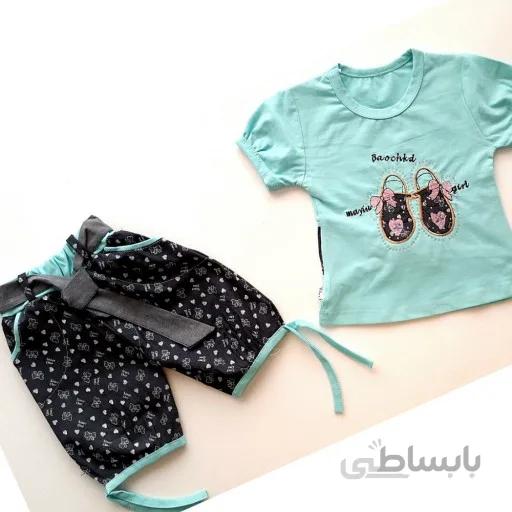 ست دو تکه تیشرت شلوارک دخترانه مجلسی نخی سایز 35 و 40